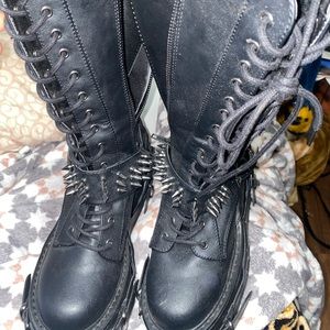 Swing 327 Black Knee Boot 5.5" Platform Studs & Spikes Goth Rave Boot DEMONIA NY